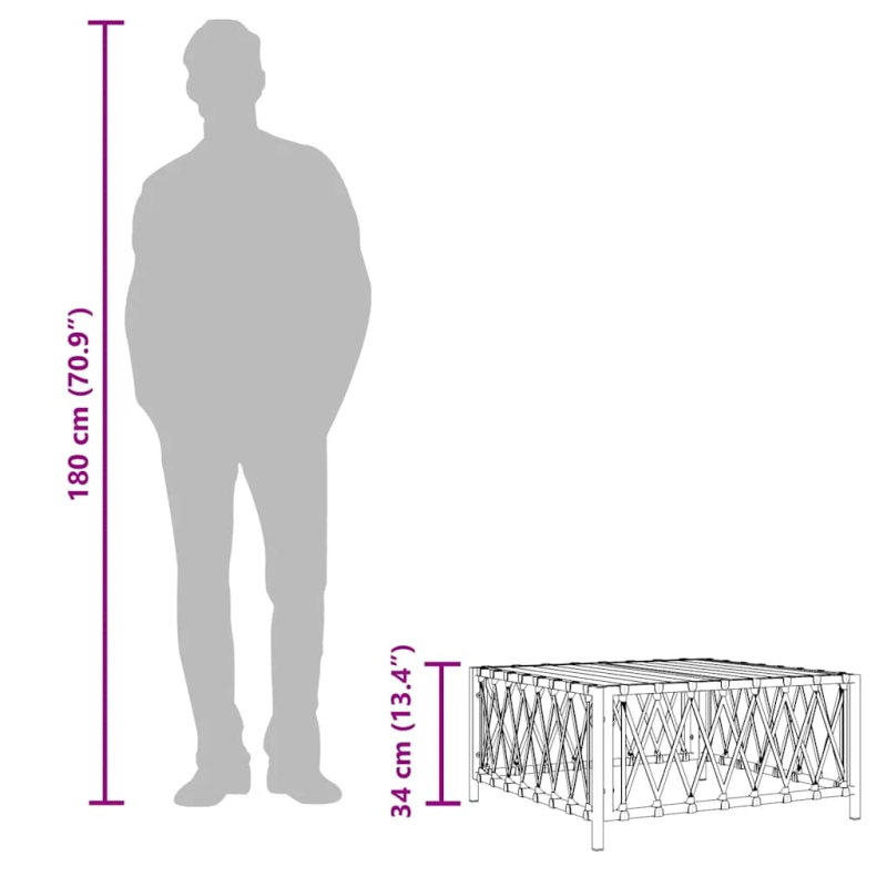 vidaXL dārza galds, 70x70x34 cm, austs audums, balts