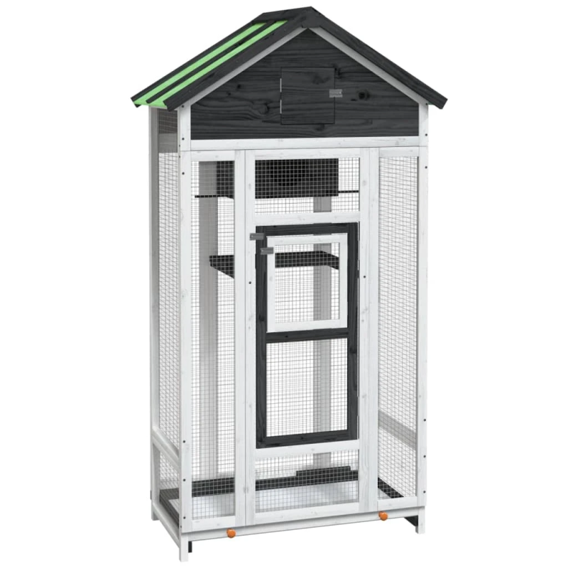 vidaXL putnu māja, pelēka, 91,5x53x170 cm, priedes masīvkoks