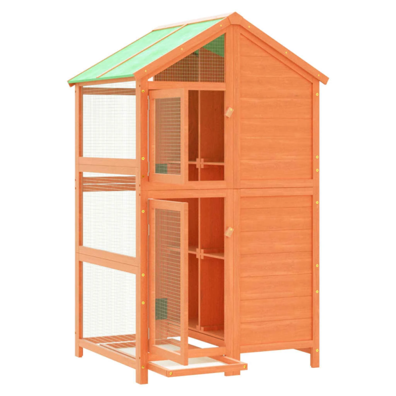 vidaXL putnu māja, brūna, 97x81x152 cm, priedes masīvkoks