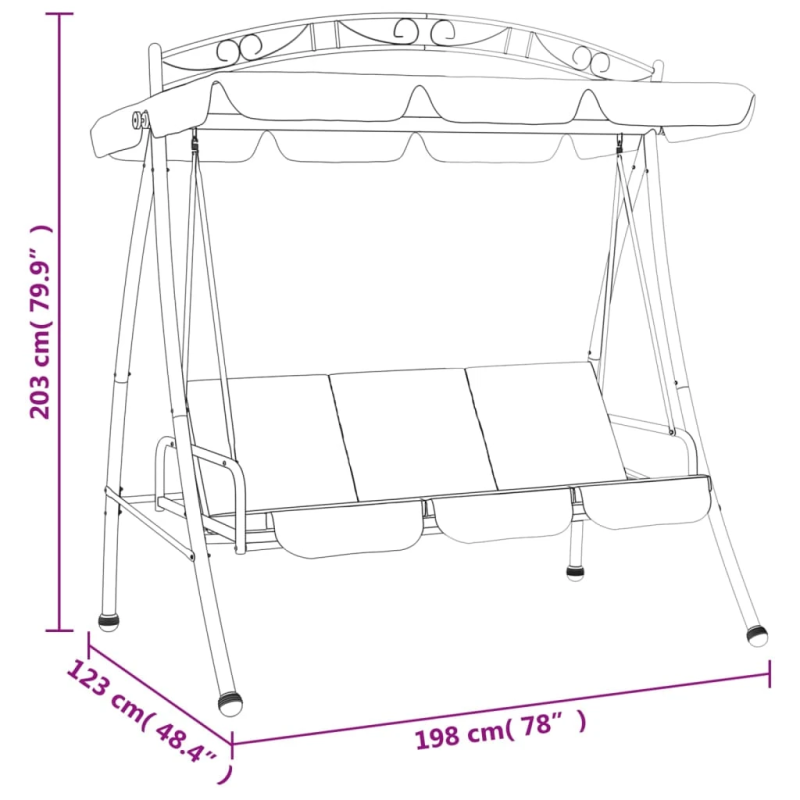 vidaXL dārza šūpoļsols ar jumtu, zaļš, 198 cm, audums un tērauds