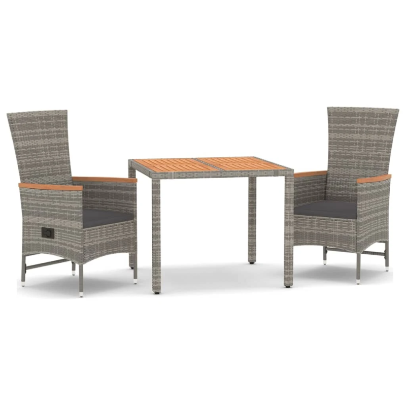 vidaXL 3-daļīgs virtuves mēbeles ar spilveniem, pelēka PE rotangpalma