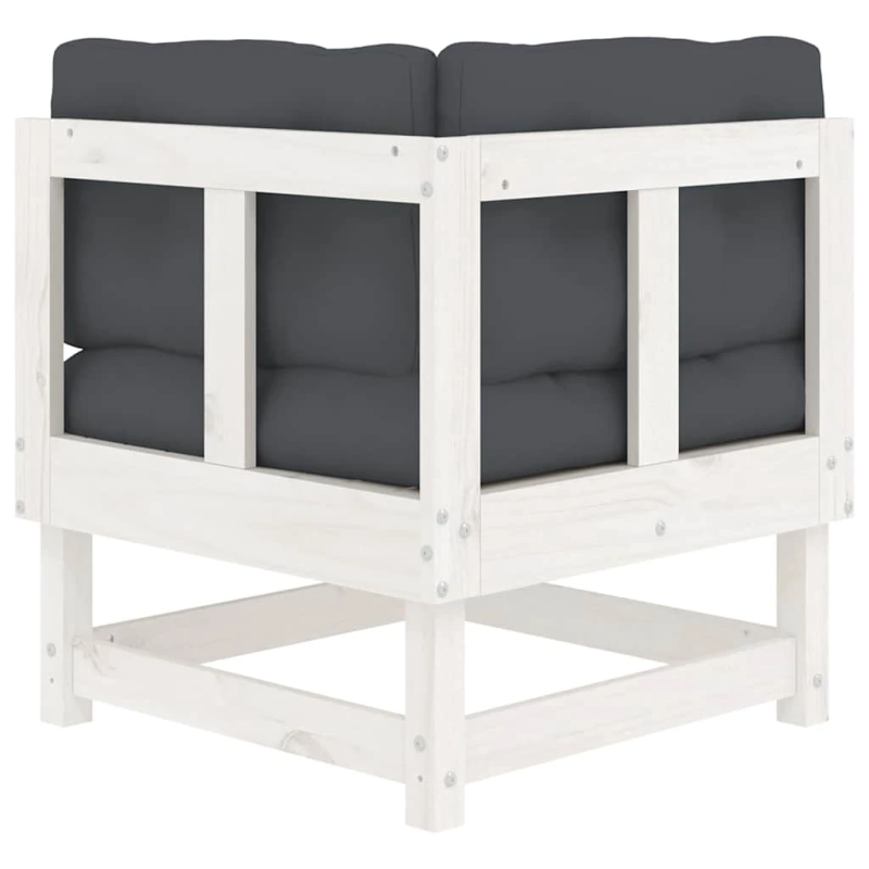 vidaXL stūra dīvāns ar matračiem, balts priedes masīvkoks