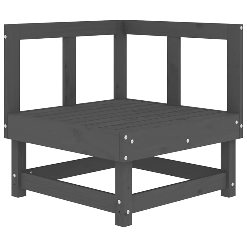 vidaXL stūra dīvāns ar matračiem, pelēks priedes masīvkoks