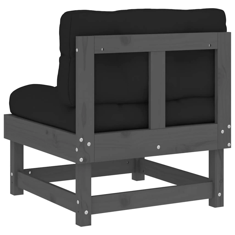 vidaXL vidējais dīvāns ar matračiem, pelēks priedes masīvkoks