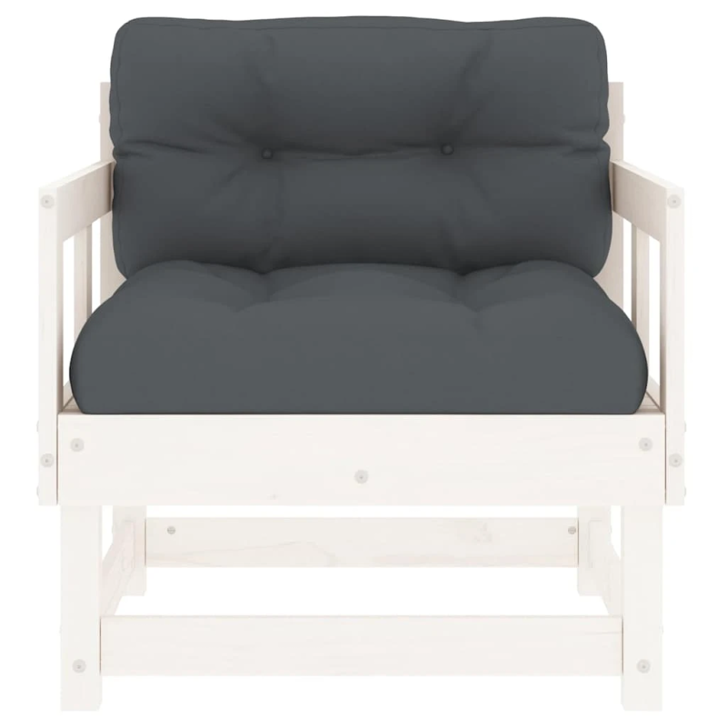 vidaXL dārza krēsli ar matračiem, 2 gab., balts priedes masīvkoks