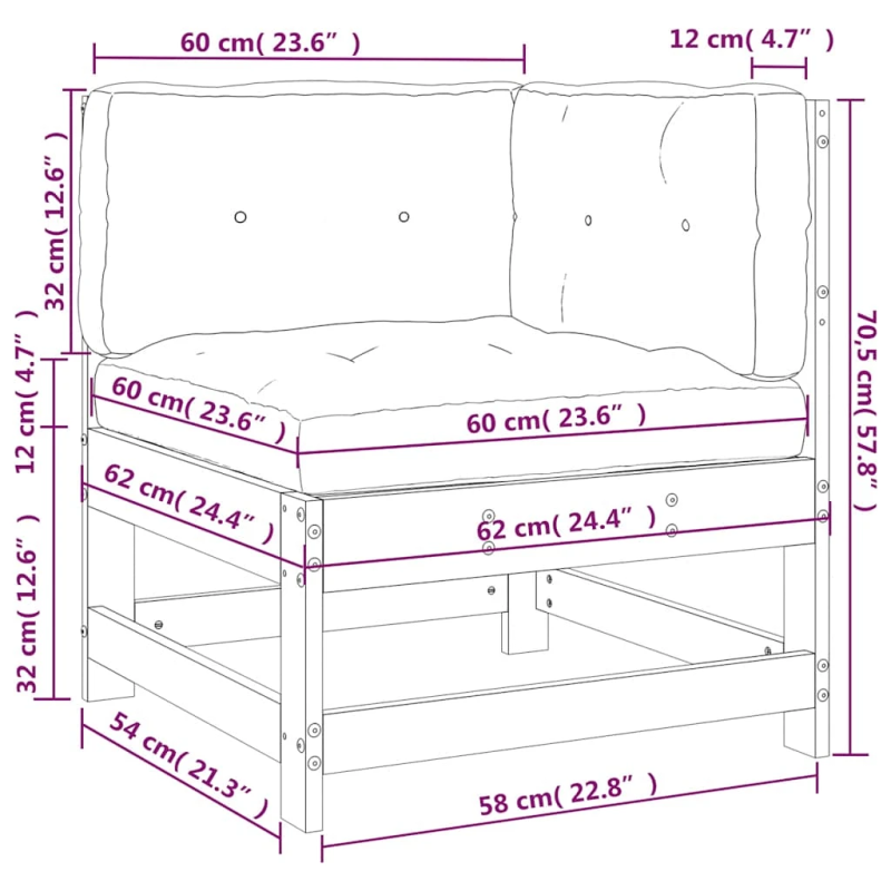 vidaXL stūra dīvāns ar matračiem, melns priedes masīvkoks