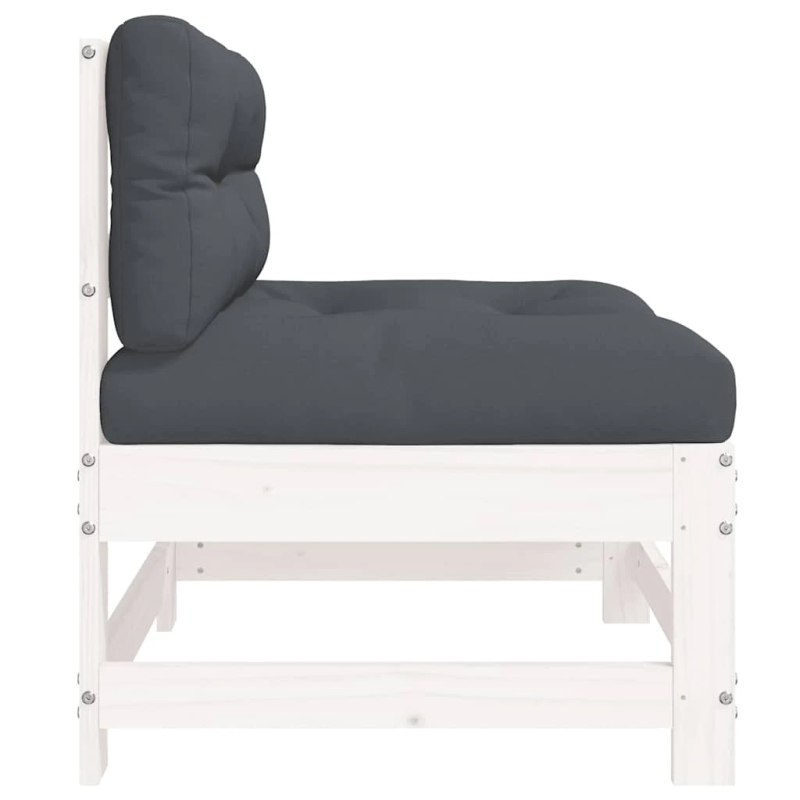 vidaXL vidējais dīvāns ar matračiem, balts priedes masīvkoks