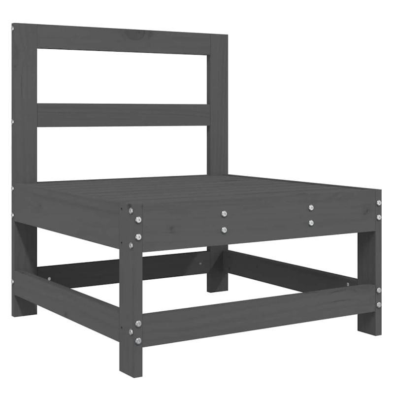 vidaXL vidējais dīvāns ar matračiem, pelēks priedes masīvkoks