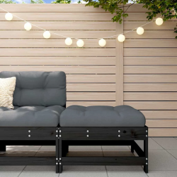 vidaXL dārza soliņš ar matraci, melns priedes masīvkoks