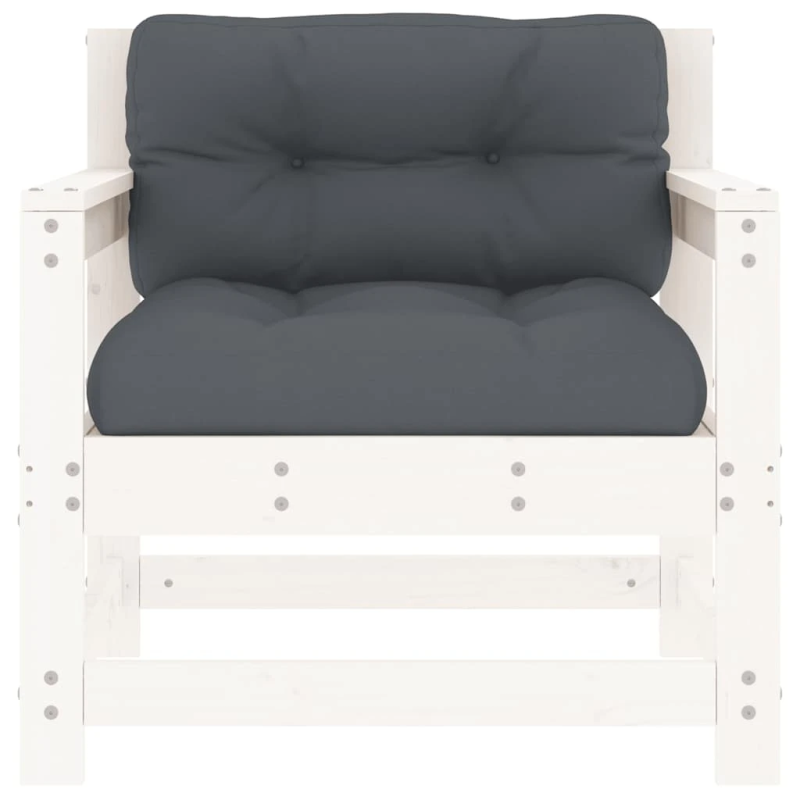 vidaXL dārza krēsli ar matračiem, 2 gab., balts priedes masīvkoks