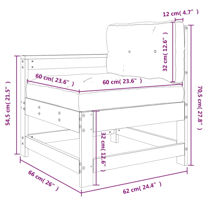 vidaXL dārza krēsls ar matračiem, pelēks priedes masīvkoks