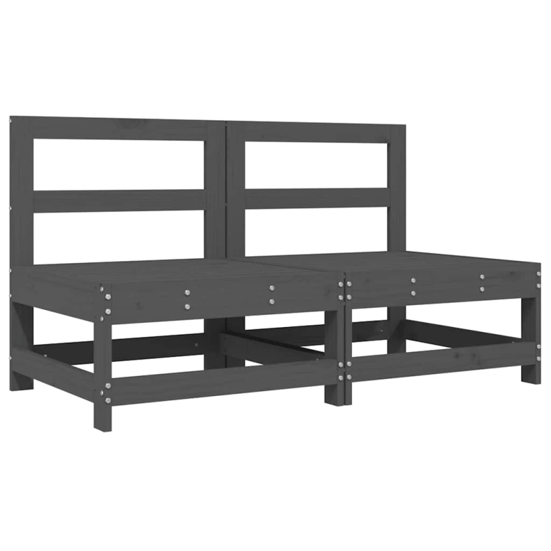 vidaXL vidējie dīvāni ar matračiem, 2 gab., pelēks priedes masīvkoks