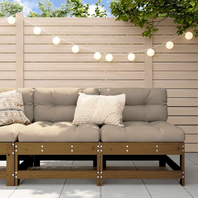 vidaXL vidējie dīvāni ar matračiem, 2 gab., medus brūns koks