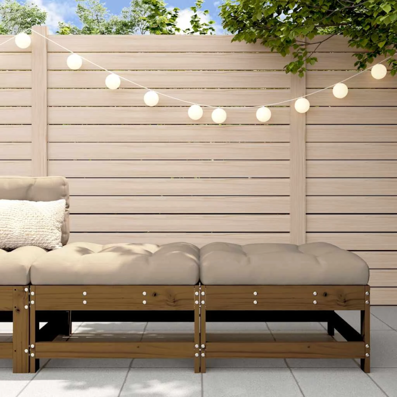 vidaXL dārza soliņi ar matračiem, 2 gb., medus brūns priedes masīvkoks