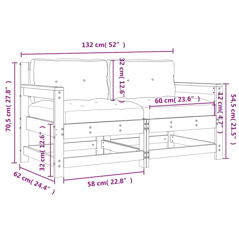 vidaXL dārza krēsli ar matračiem, 2 gab., balts priedes masīvkoks