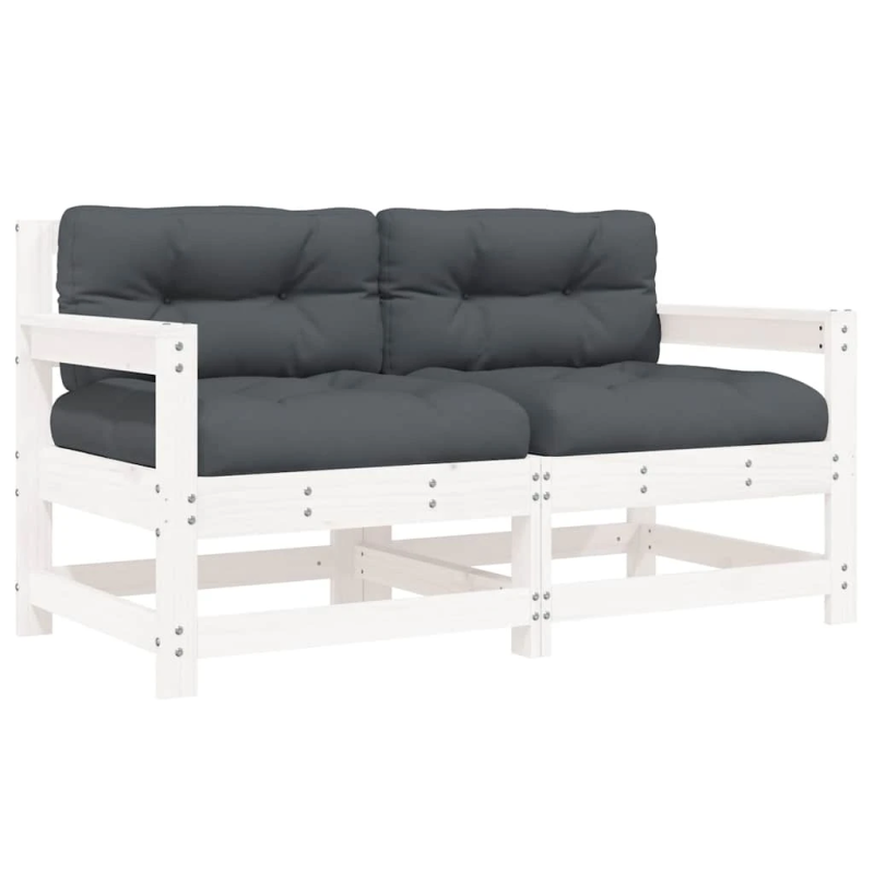 vidaXL dārza krēsli ar matračiem, 2 gab., balts priedes masīvkoks