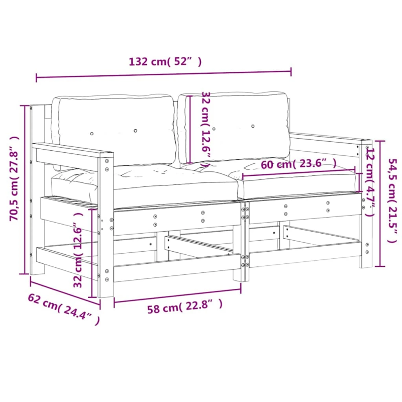 vidaXL dārza krēsli ar matračiem, 2 gab., impregnēts priedes koks