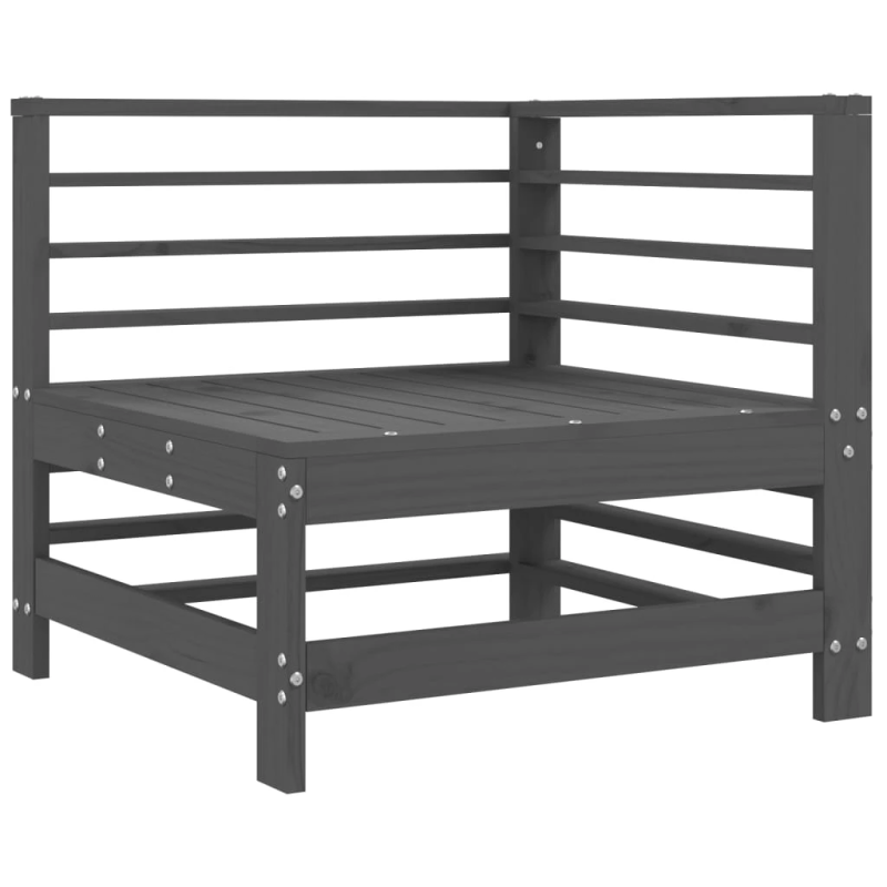 vidaXL stūra dīvāns ar matračiem, pelēks priedes masīvkoks