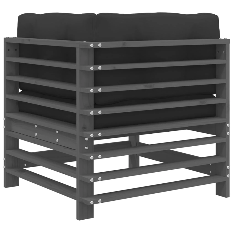 vidaXL stūra dīvāns ar matračiem, pelēks priedes masīvkoks