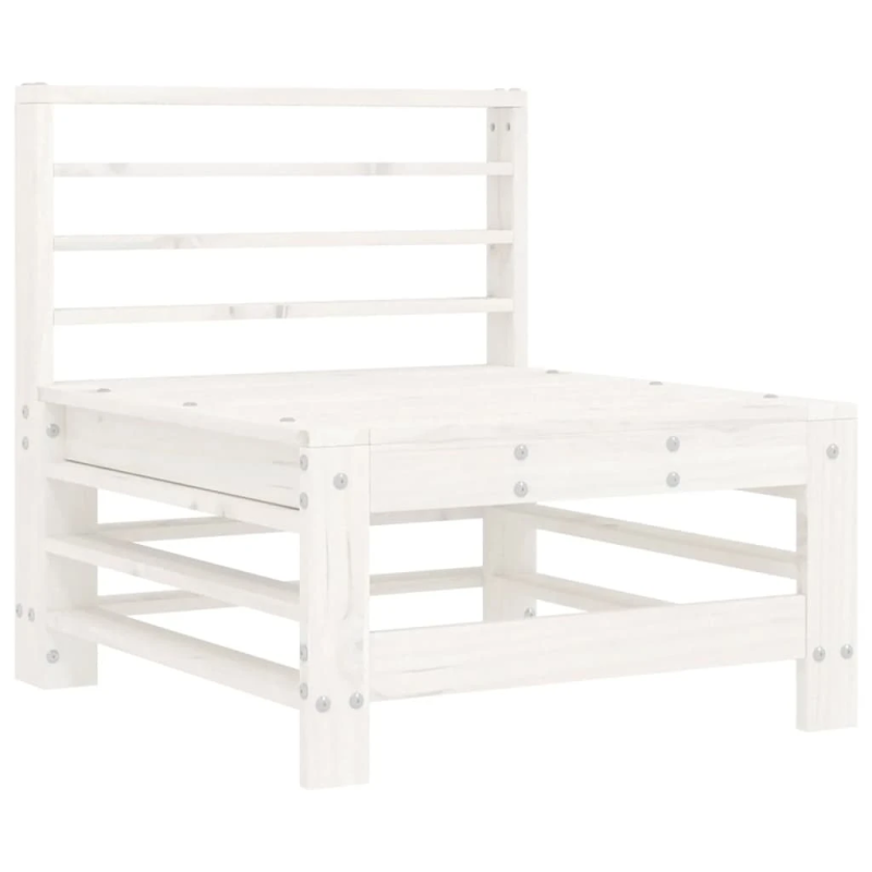 vidaXL vidējais dīvāns ar matračiem, balts priedes masīvkoks