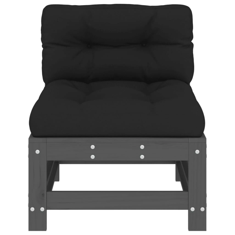 vidaXL vidējais dīvāns ar matračiem, pelēks priedes masīvkoks