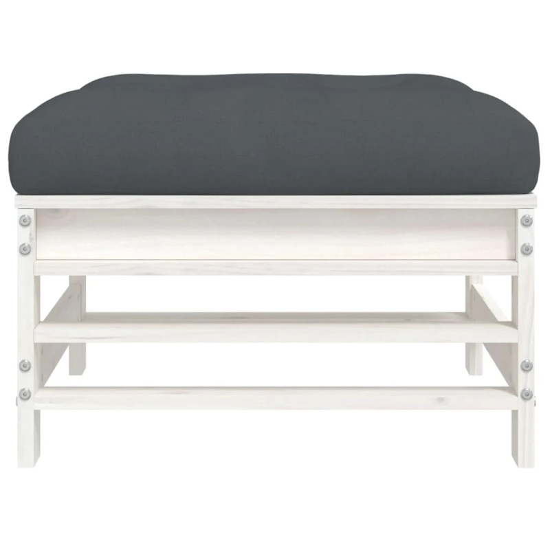 vidaXL dārza soliņš ar matraci, balts priedes masīvkoks