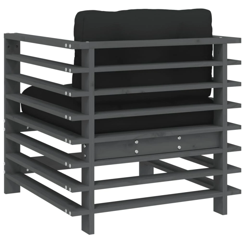 vidaXL dārza krēsli ar matračiem, 2 gab., pelēks priedes masīvkoks