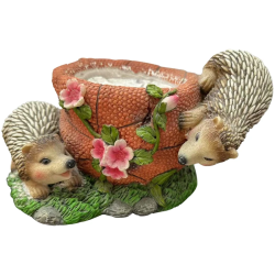 Dārza dekors puķu pods ar ezīšiem, 22x14x13cm