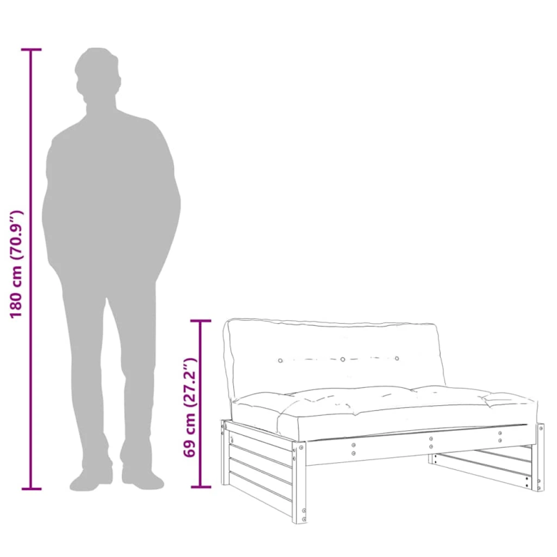 vidaXL vidējais dīvāns, 120x80 cm, priedes masīvkoks