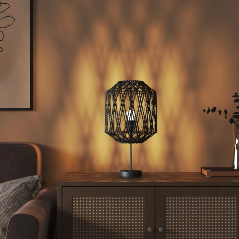 vidaXL lampas abažūrs, melns, DIA23x28 cm, dzelzs un papīrs