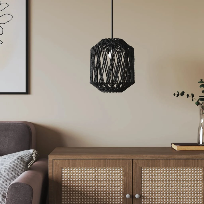 vidaXL lampas abažūrs, melns, DIA23x28 cm, dzelzs un papīrs