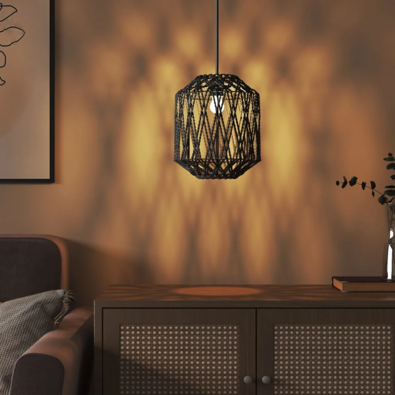 vidaXL lampas abažūrs, melns, DIA23x28 cm, dzelzs un papīrs