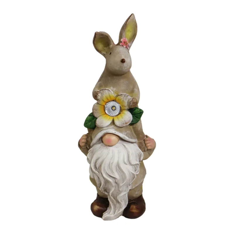 Dārza dekors ar solāro gaismu Rūķis ar zaķi