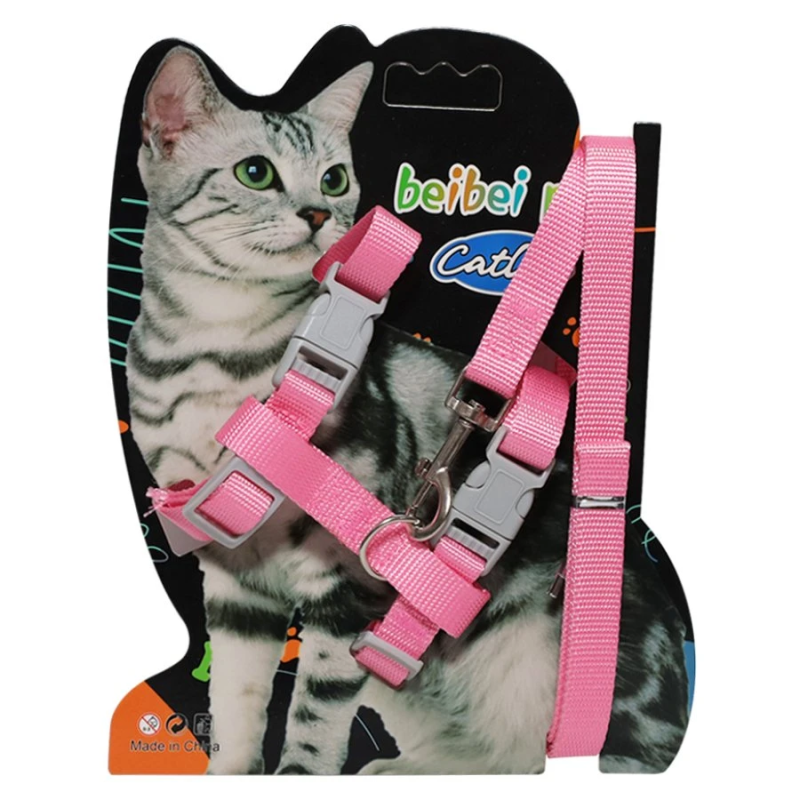 Krūšu siksna kaķiem ar pavadu 120cm, rozā