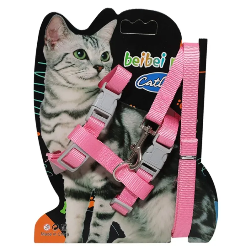 Krūšu siksna kaķiem ar pavadu 120cm, rozā