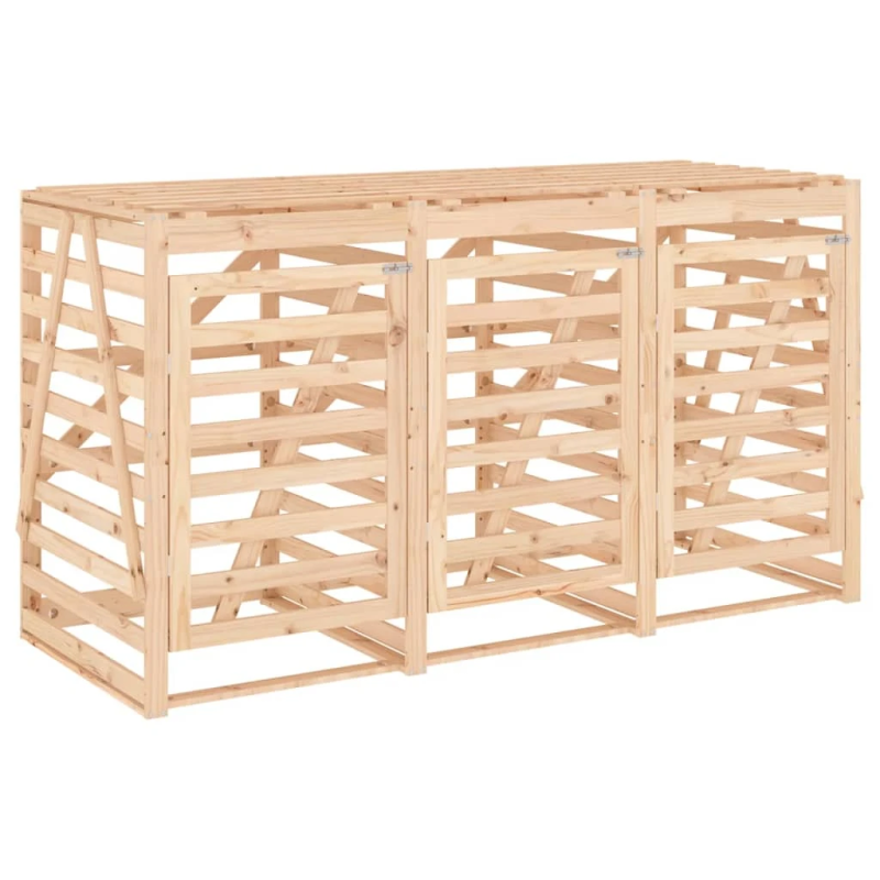 vidaXL 3 atkritumu tvertņu nojume, priedes masīvkoks