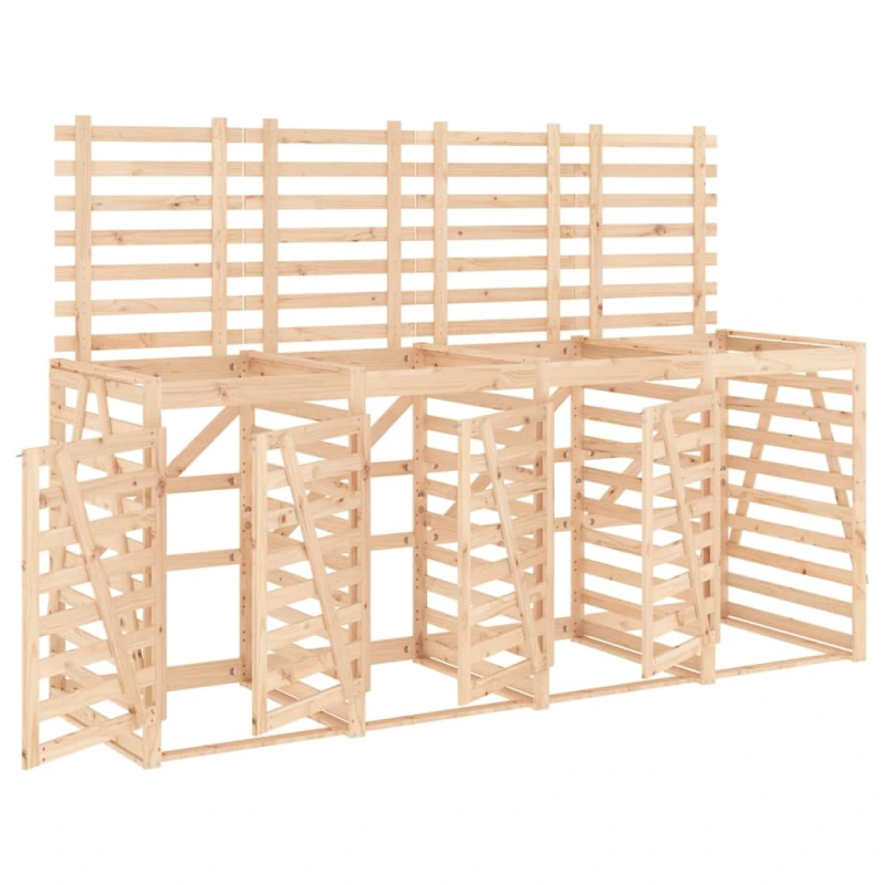 vidaXL 4 atkritumu tvertņu nojume, priedes masīvkoks