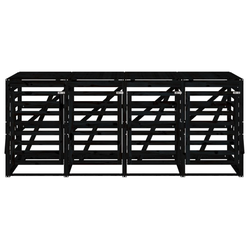 vidaXL 4 atkritumu tvertņu nojume, melna, priedes masīvkoks