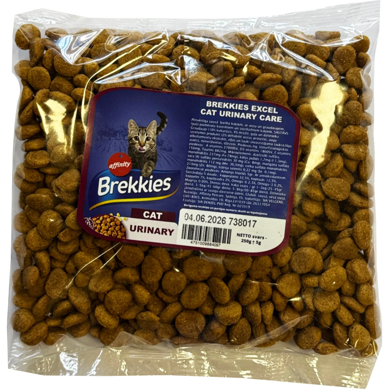 Fasētā barība Brekkies Cat Urinary care 0,25kg - pilnvērtīga barība pieaugušiem kaķiem, kas veicina urīnceļu veselību.