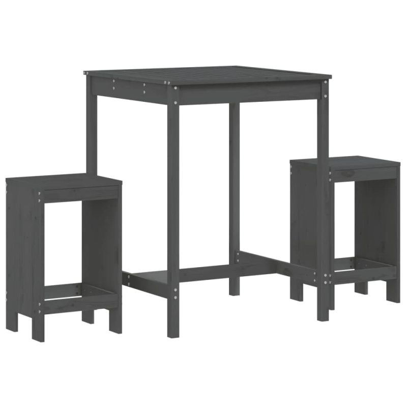 vidaXL 3-daļīgs dārza bāra mēbeļu komplekts, priedes masīvkoks, pelēks