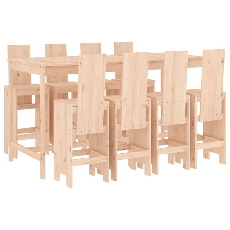 vidaXL 9-daļīgs dārza bāra mēbeļu komplekts, priedes masīvkoks