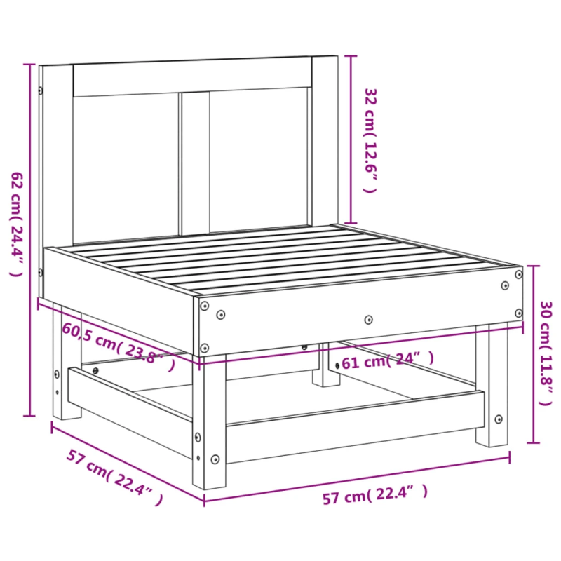 vidaXL vidējais dārza dīvāns, priedes masīvkoks
