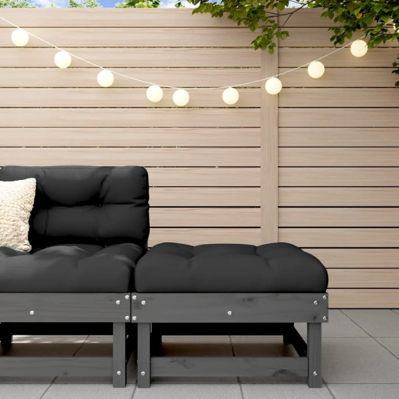 vidaXL dārza kājsoliņš, pelēks, priedes masīvkoks