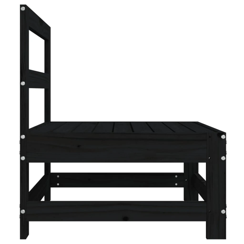 vidaXL vidējais dārza dīvāns, melns, priedes masīvkoks