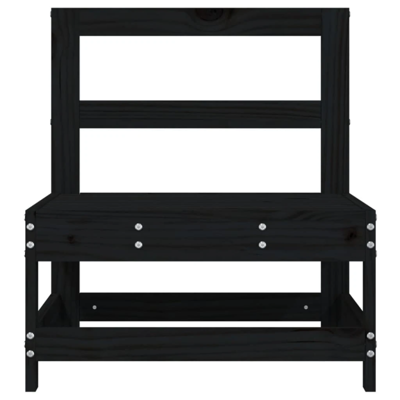 vidaXL vidējais dārza dīvāns, melns, priedes masīvkoks