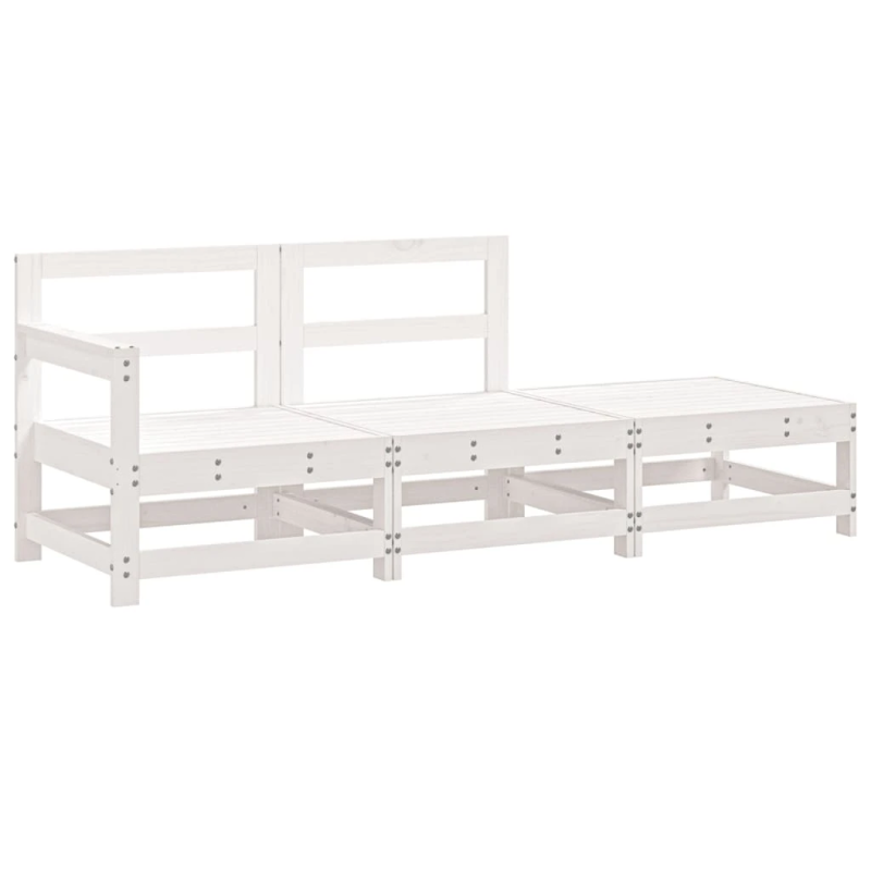 vidaXL 3-daļīgs dārza atpūtas mēbeļu komplekts, balts priedes koks