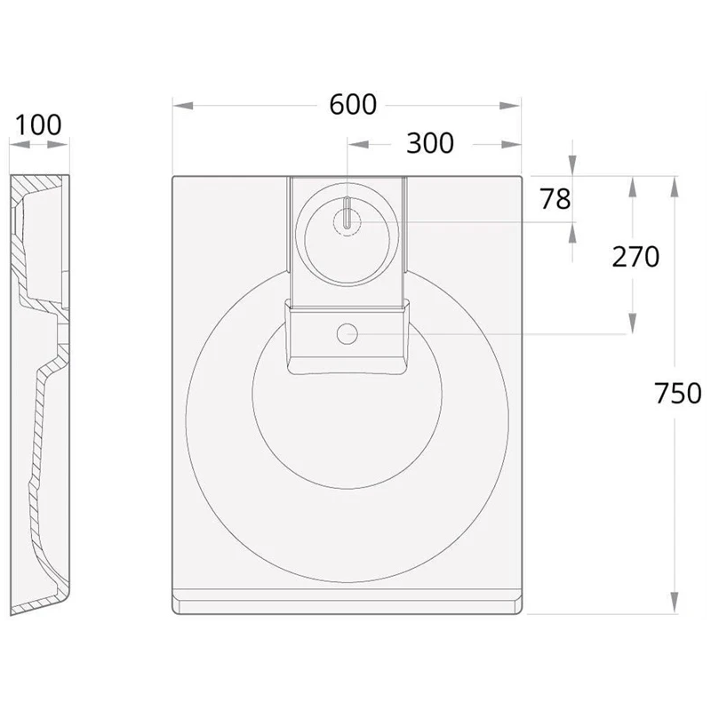 Izlietne claro grande+sif+kronš 60x75cm