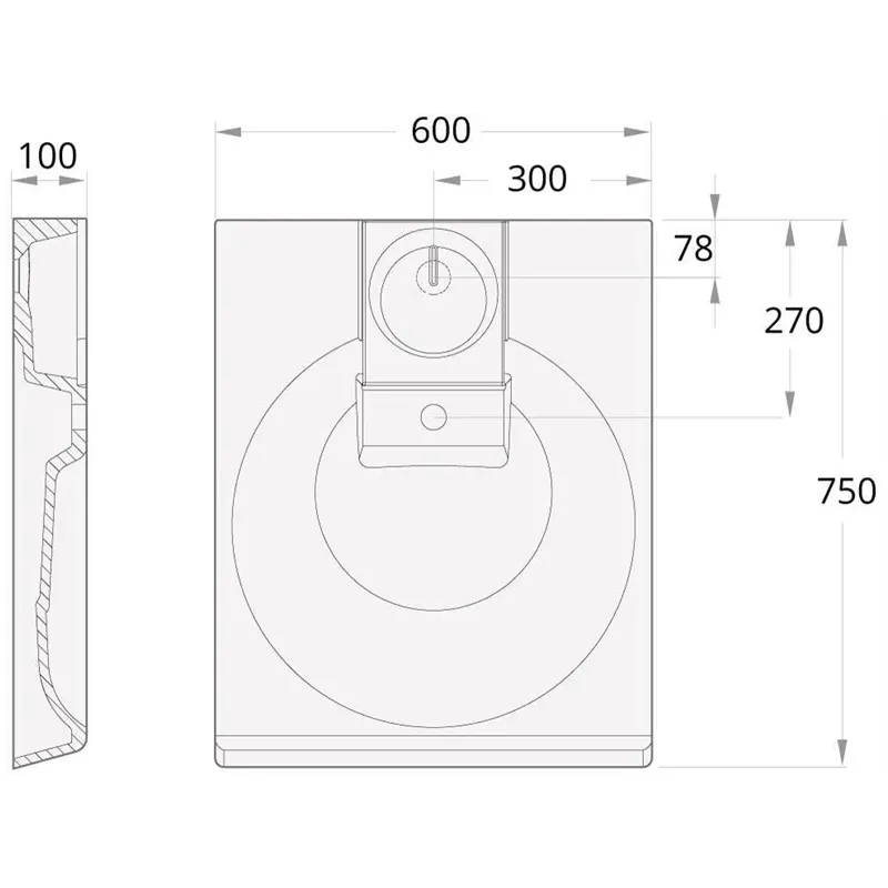 Vannas istabas izlietne Paa Claro Grande, akmens masa, 60 cm x 75 cm x 9 cm, balta krās.