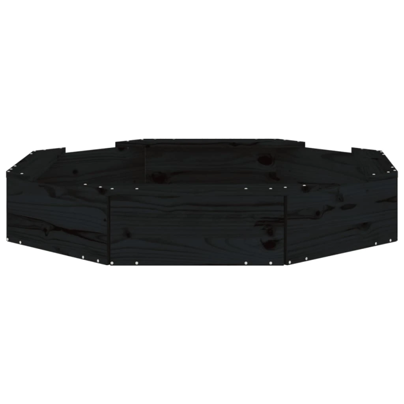 vidaXL smilšu kaste ar sēdekļiem, melna, astoņstūra forma, priede