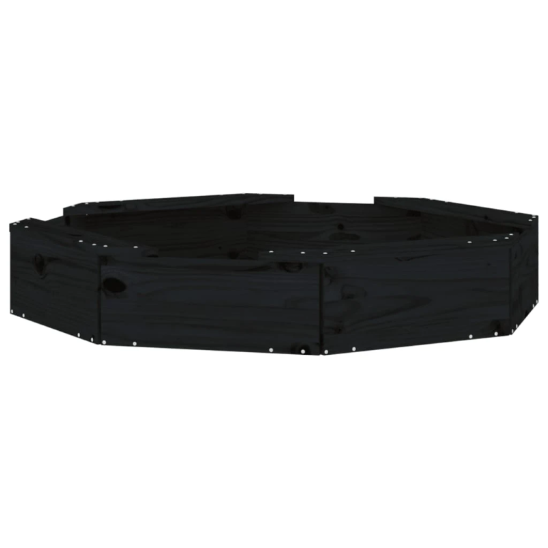 vidaXL smilšu kaste ar sēdekļiem, melna, astoņstūra forma, priede